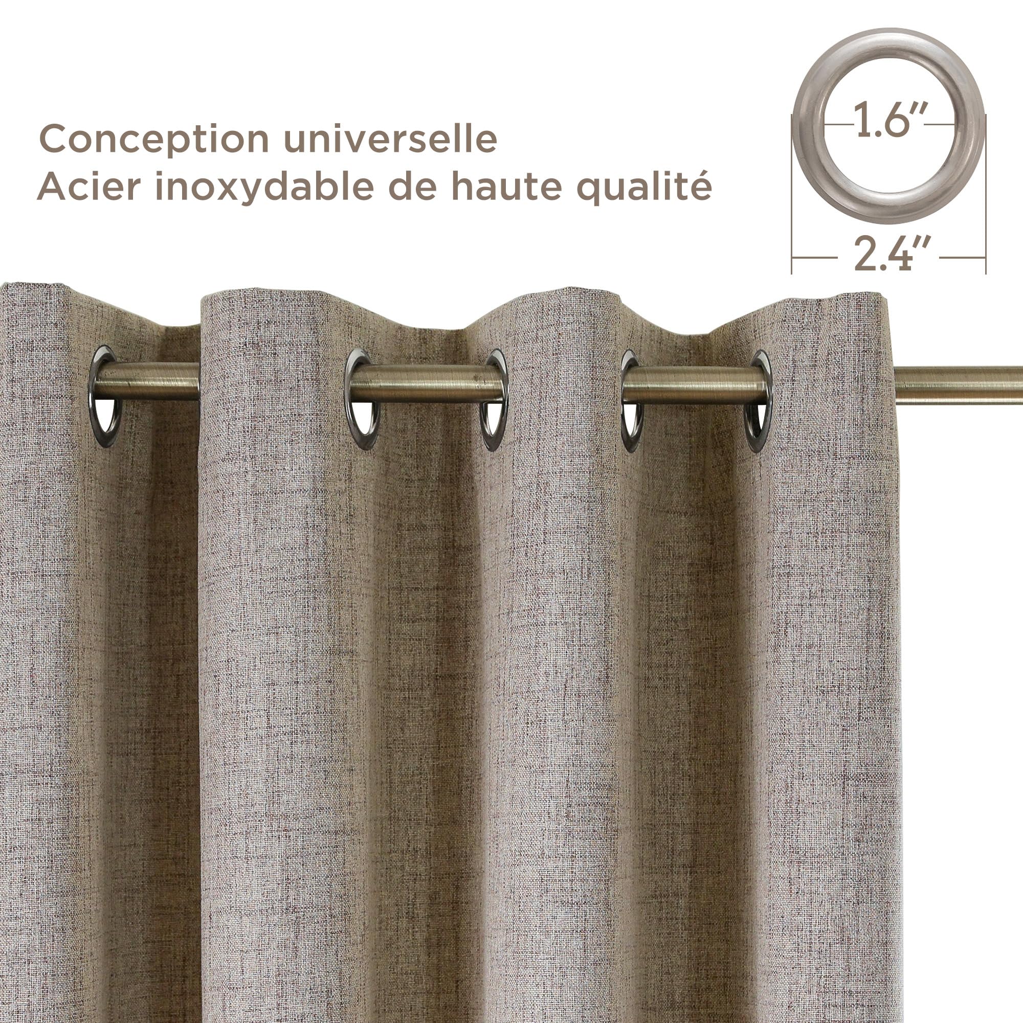 CUCRAF 100% Rideau occultant Thermiques 2 Pièces L167xH229, Rideau Lin Thermique Isolant Anti Froid et Chaleur Tenture Opaque à Oeillets Isolation Lumiere Anti UV Le Lin