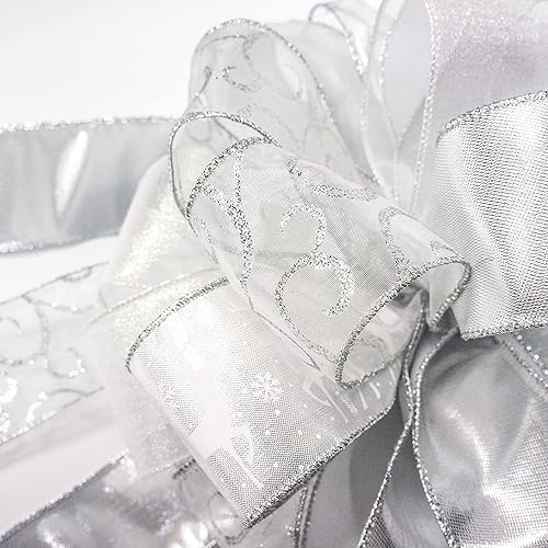 Miniatura 2 de Altier Arco para decoración del árbol de Navidad - Lazo 11" sq. - Colas 3 yardas de largo cada una (plata)