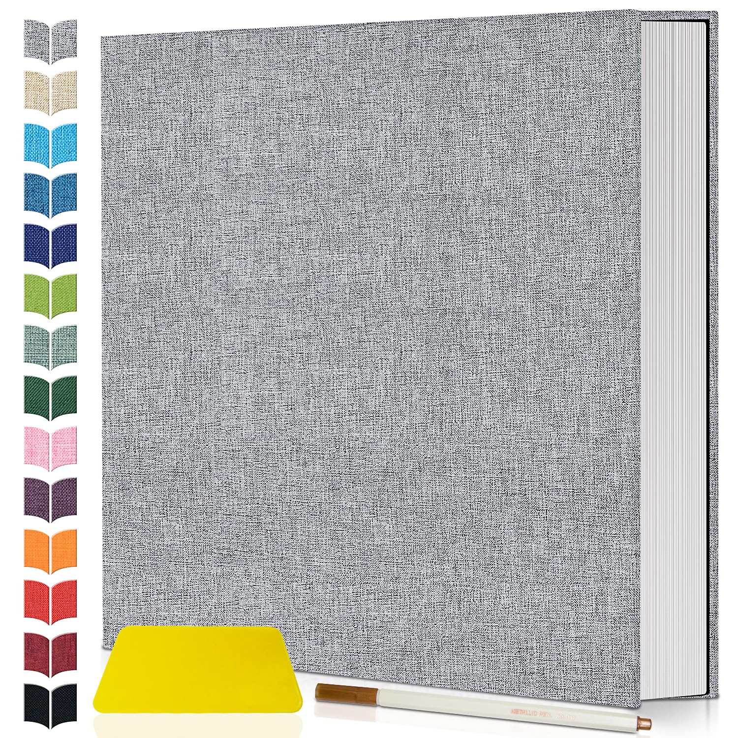 Artfeel Photo Album Self Adhesive Scrapbook,Large Photo Book for 4x6,5x7,8x10 Pictures,DIY Album for Baby Wedding Family Travel Birthday,with Metallic Pen and Scraper 11.5"x10.6"40pages Gray