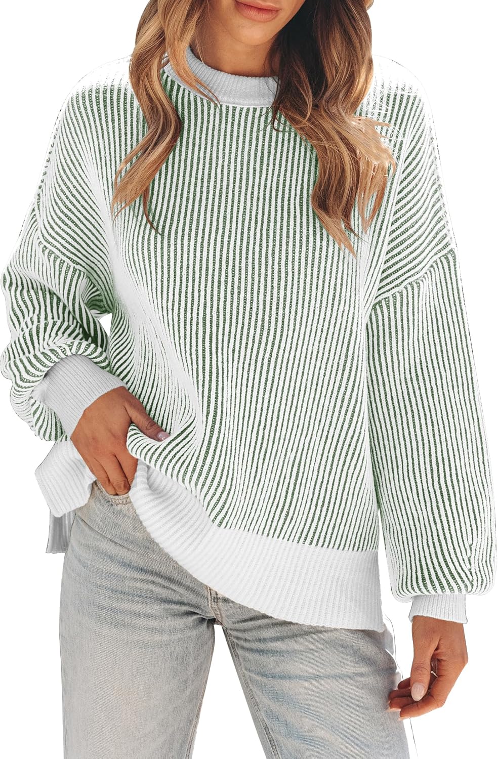 Womens Sweaters Fall 2026 Clothes Oversized Long Sleeve Colorblock Striped Knit Pullover Tops Casual Winter Trendy Outfits