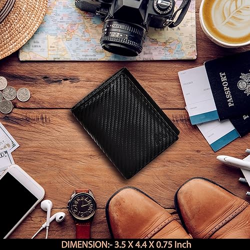 Miniatura 5 de Cartera de cuero RFID hecha a mano para hombres, elegante cartera de bolsillo frontal triple con 2 ranuras para identificación y 9 tarjetas, Negro