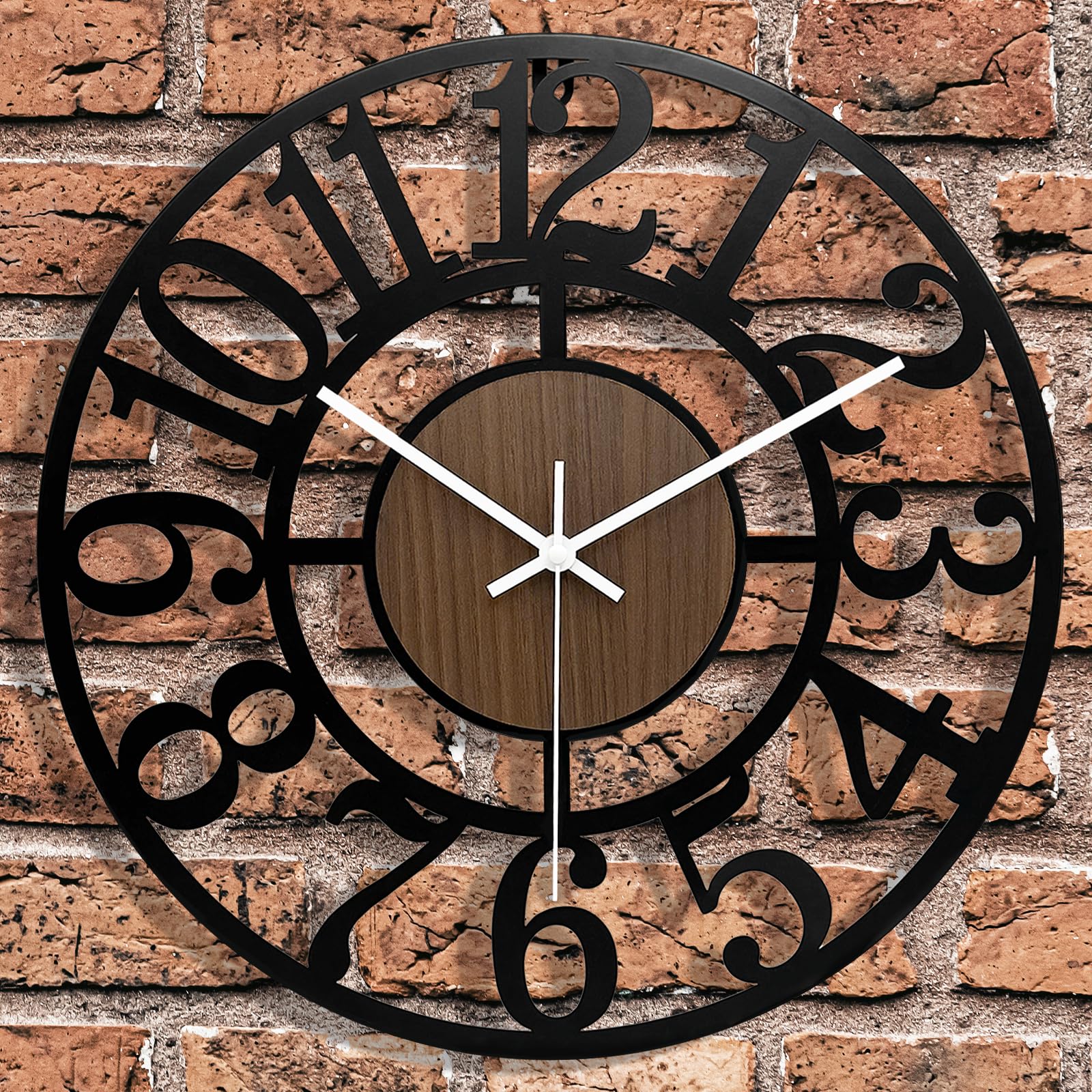 Horloge murale d'extérieur 40 cm en bois et métal silencieuse à piles