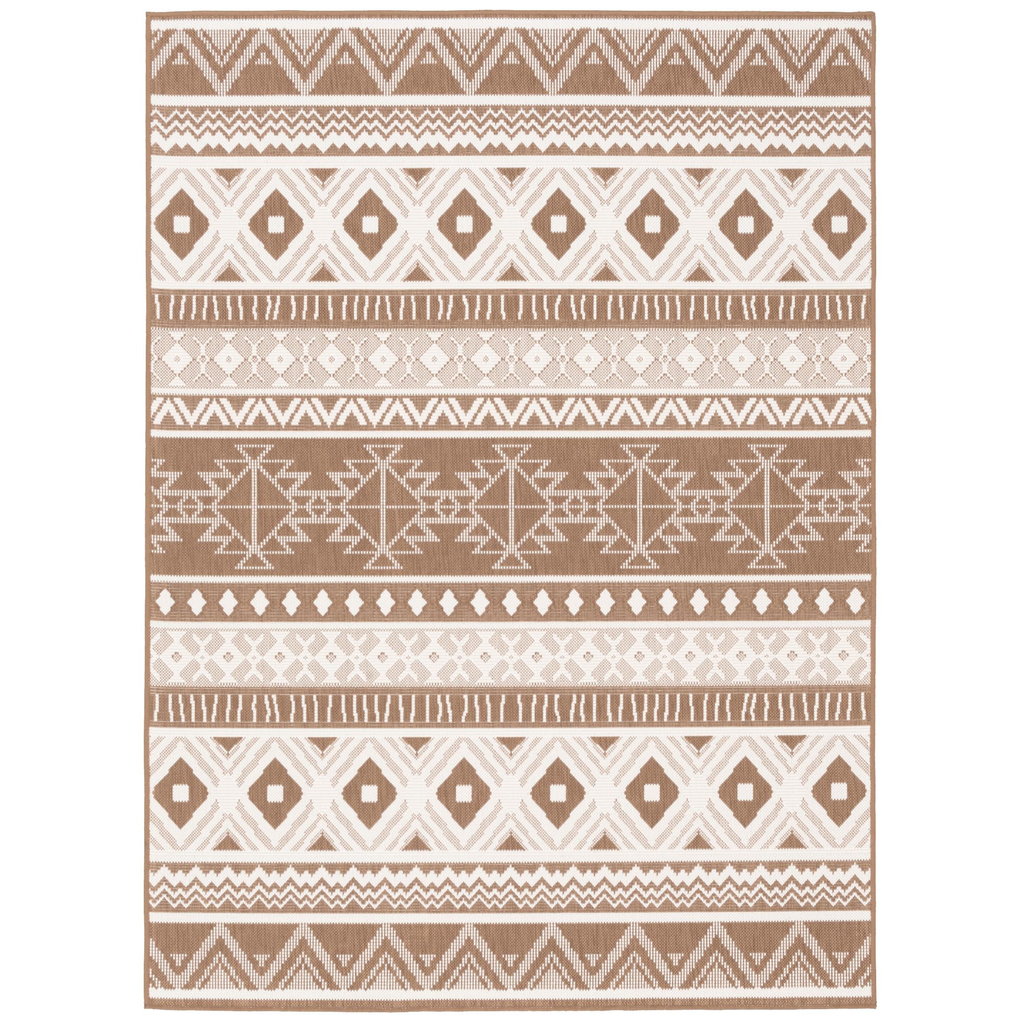 Pergamon Tapis intérieur & extérieur Cape Cod Ethno Beige Marron, Réversible, Imperméable, Résistant aux UV, Entretien Facile, Design Moderne - Dimensions Multiples