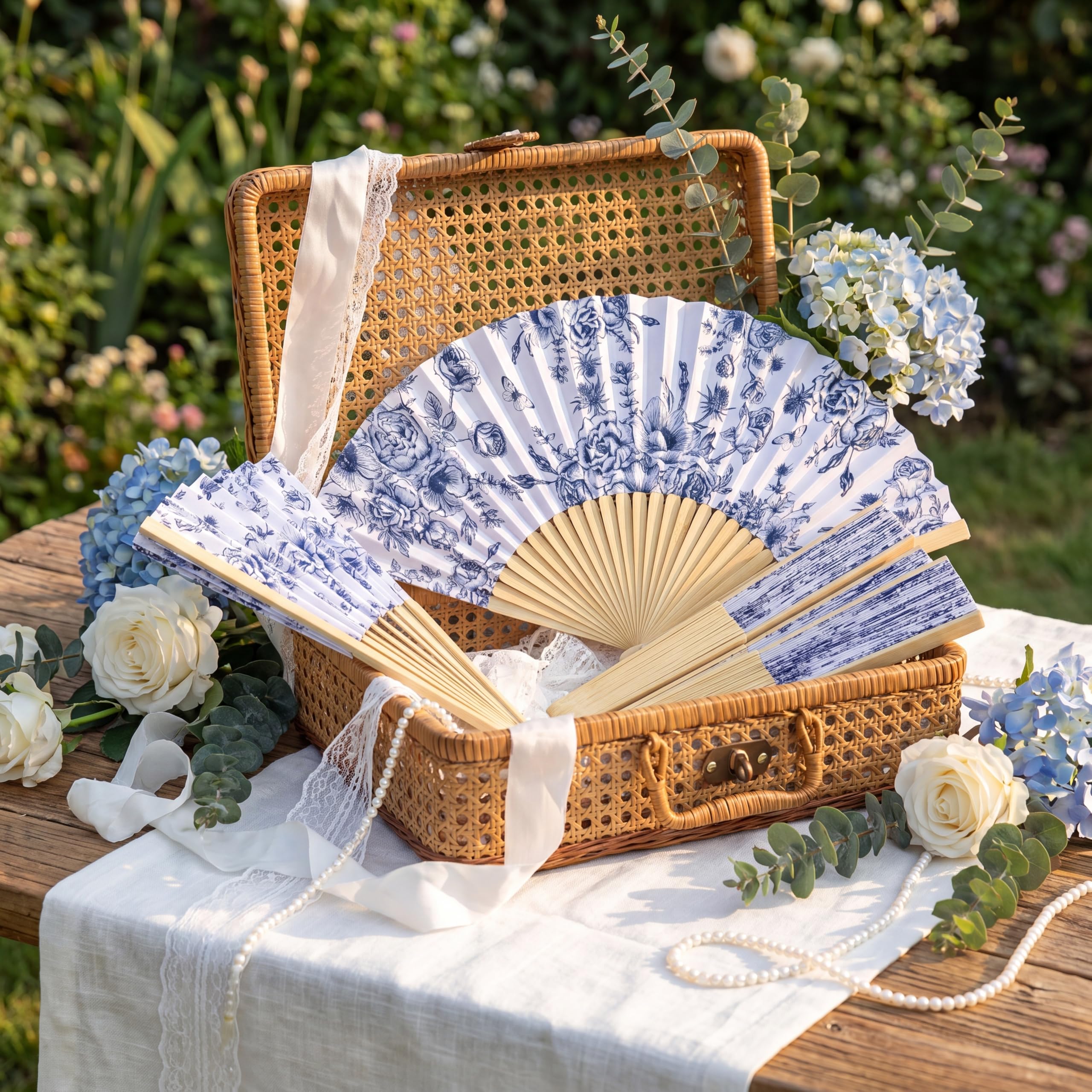Amazon.com: Vercraft 25 Sets Blue Floral Hand Folding Fans with