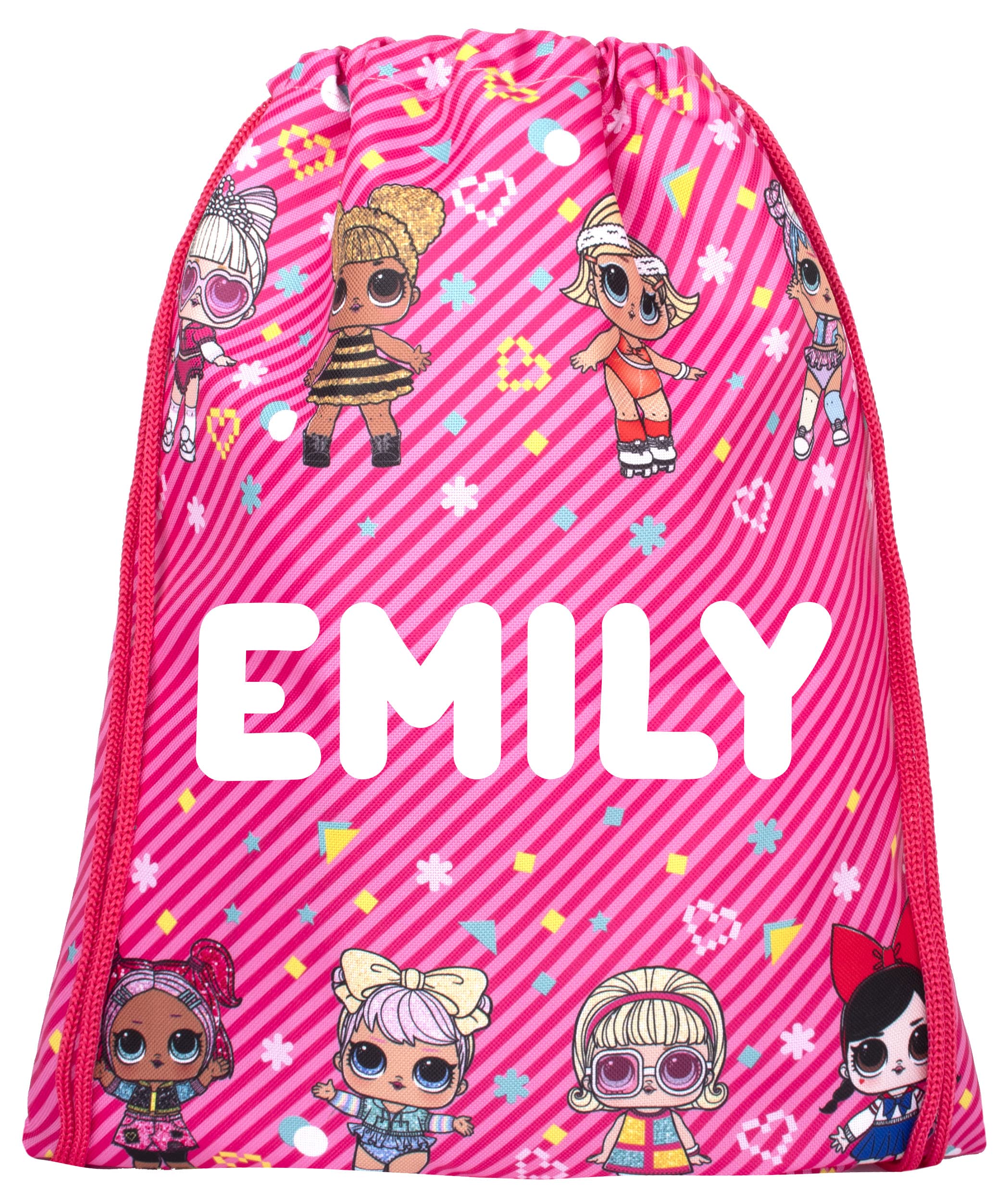 LOL - Kids Drawstring Bag - Personalised Lightweight Backpack - Add Your Name - Pink PE Bag - 43x35cm - Waterproof Bag - Customised Gifts