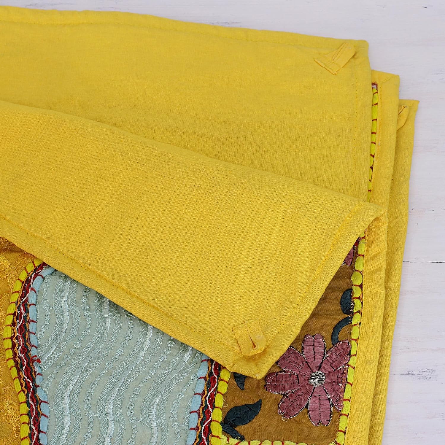 NOVICA Artisan Handmade Patchwork Wall Hanging Recycled Elephant from India Yellow Blue Cotton Decor Hangings Animal Themed Cultural Friendly [59in W x 40in H] ' Fabulous Elephant'