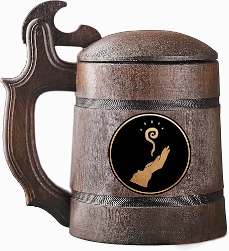 Taza de cerveza DnD Wizard. Jarra de madera D&D. Taza de cerveza de madera con tapa. Regalo personalizado para él. Jarro de cerveza personalizado.