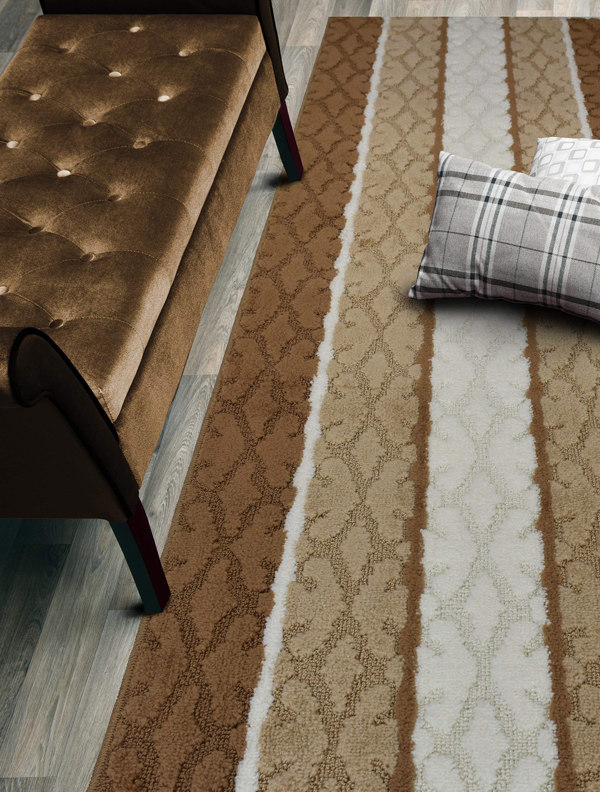 ORFA HOME Custom Size Damask Hallway Runner Rug Slip Resistant, 26 Inch Wide x Your Choice of Length Size, Beige, 26 Inch X 17 Feet, Sold and Priced