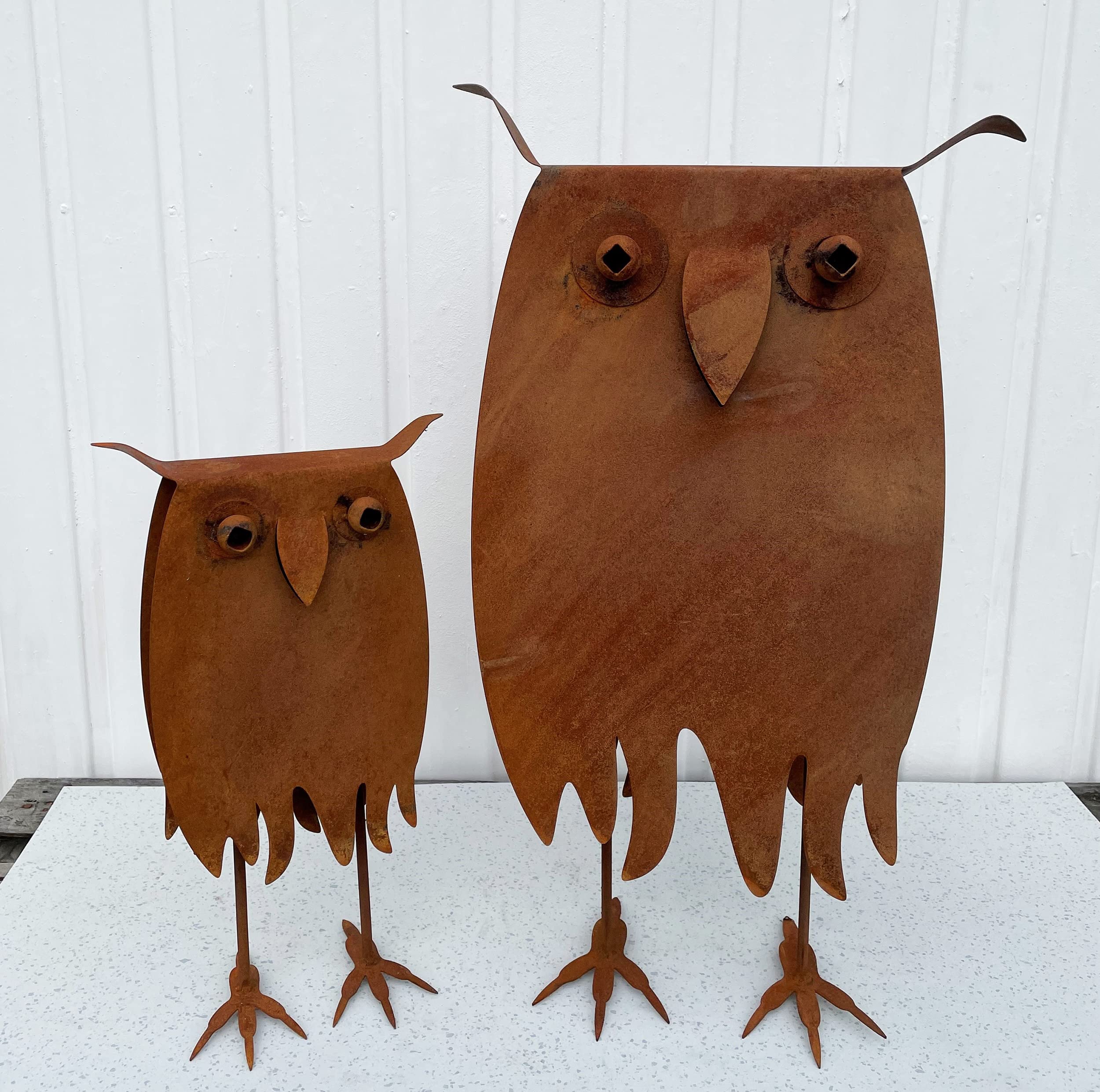STEINFIGURENWELT GIEBEN Gufo effetto 3D, rettangolare, altezza 65 cm, decorazione da giardino in metallo antiruggine, resistente alle intemperie, statuetta in metallo arrugginito