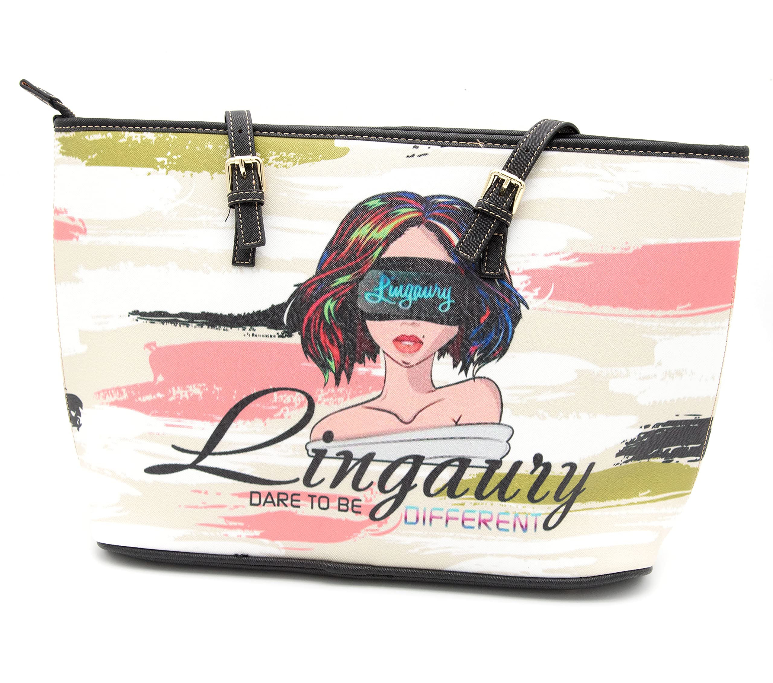De mano para mujer Linguary Graphic Range - Grande, bolso de mano de piel sintética con diseño gráfico de doble cara, correas ligeras, asa superior | Bolsos de mano para mujer