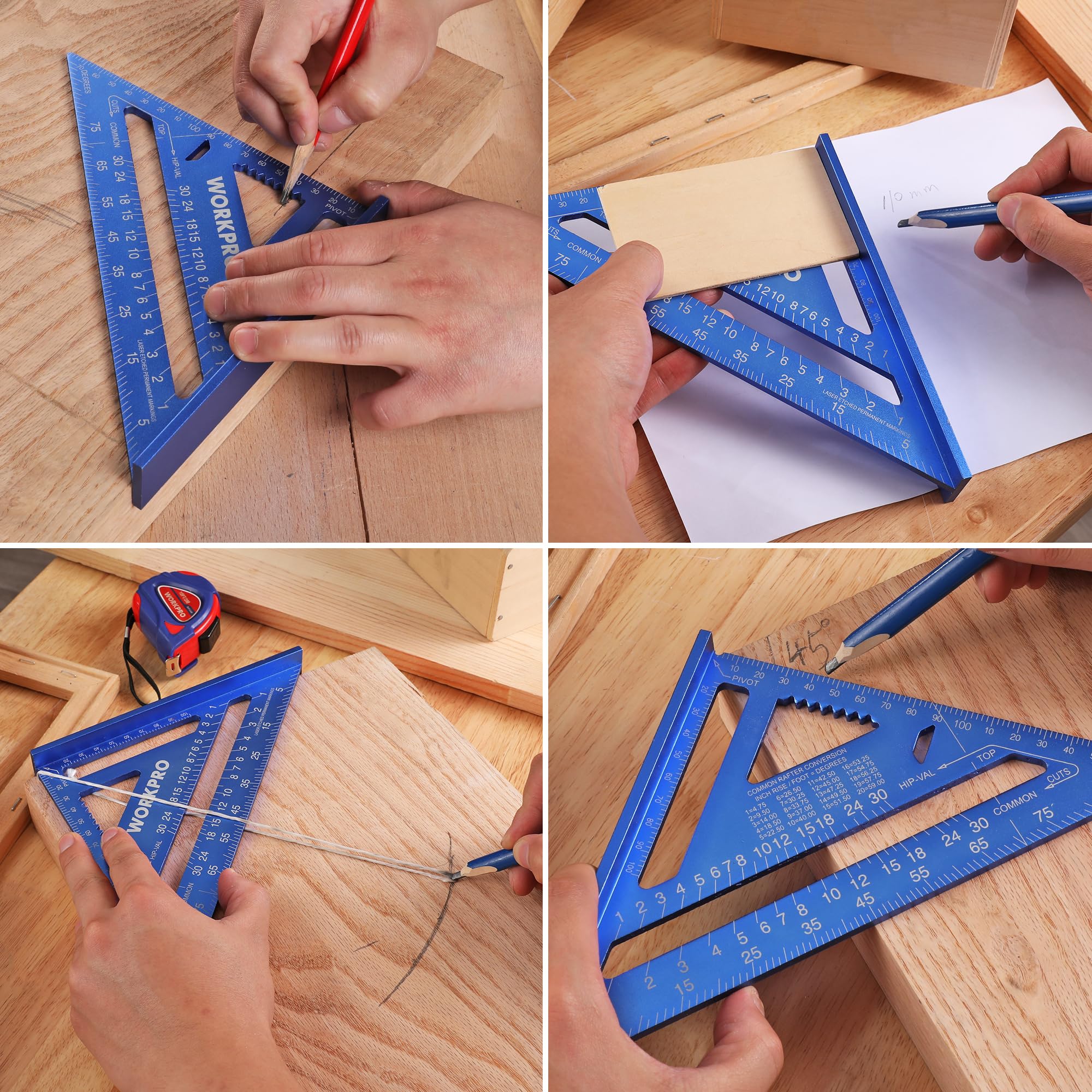 WORKPRO Equerre Menuisier 180 mm, Equerre de Charpentier Triangulaire en Alliage d'Aluminium, Equerre Multifonctionnels pour Bricolage, Outillage, Menuiserie (Métrique)