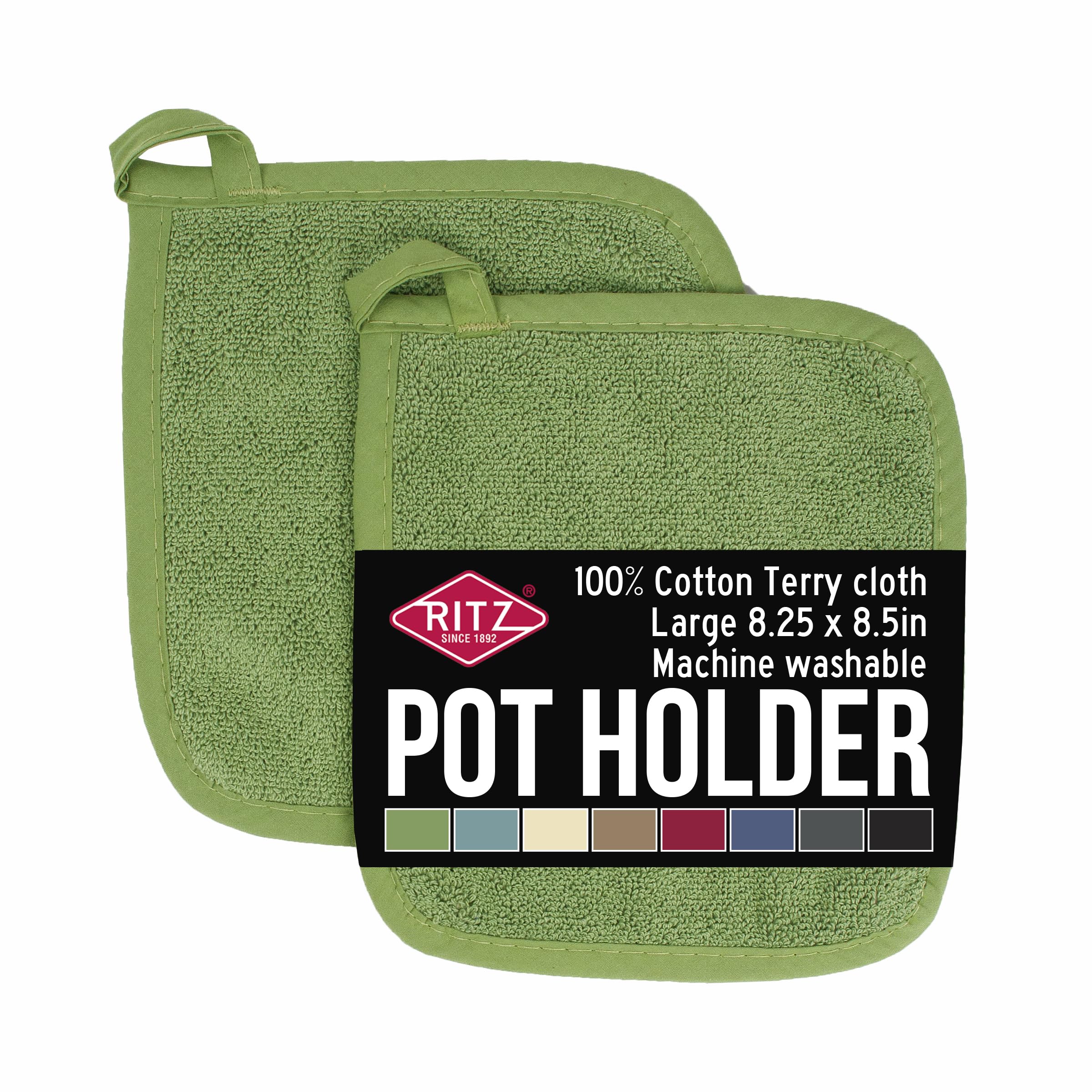 RITZ Terry Potholder & Hot Pad: Unparalleled Heat Resistant, Durable 100% Cotton – Ergonomically Designed for Optimal Grip – Easy-Care Machine Washable – 2-Pack, Cactus