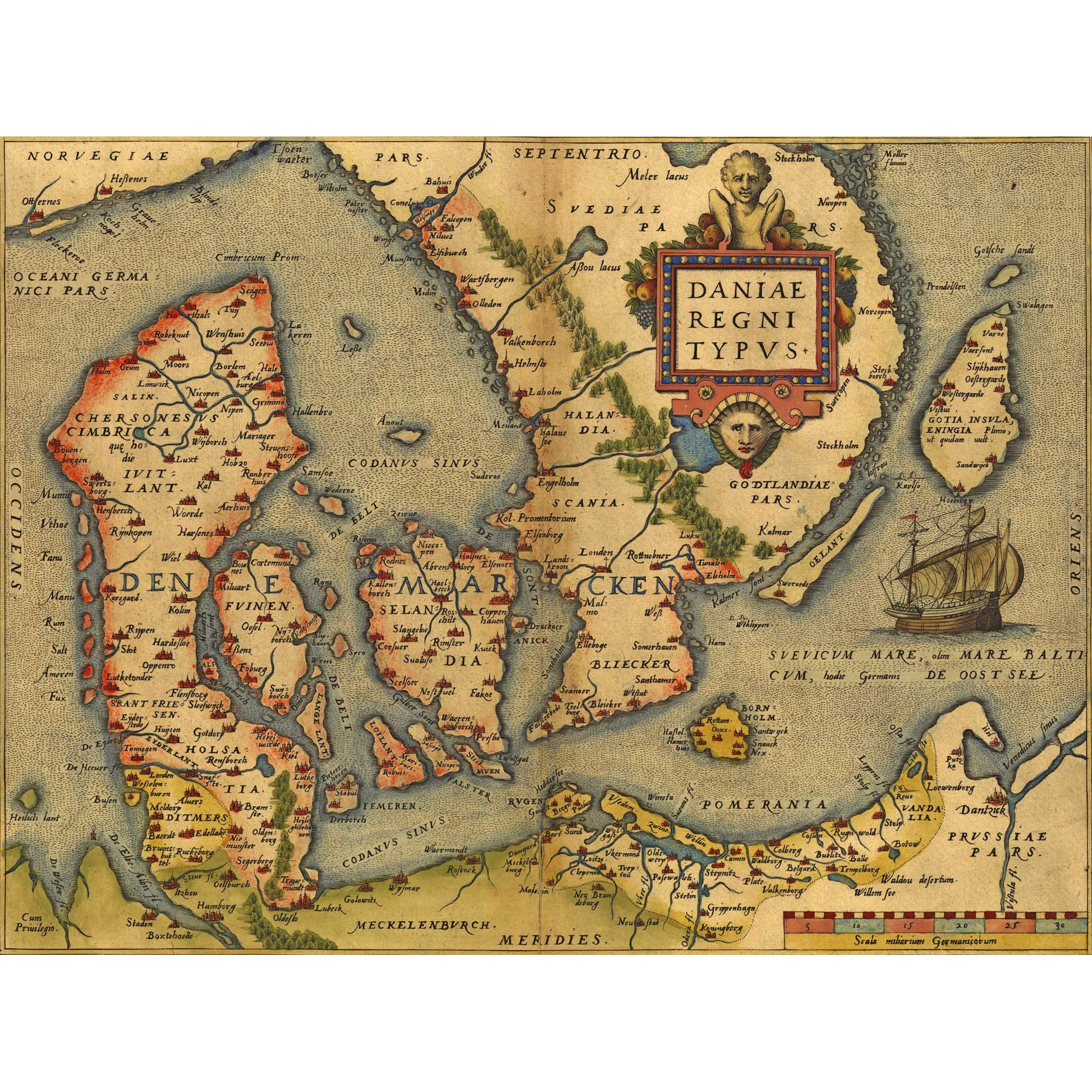 Wee Blue Coo Map Old Vintage Denmark Danish Archipelago Scandinavia Canvas Print