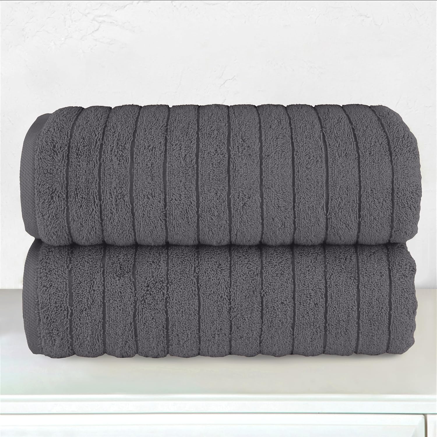 Elegant Comfort 100% Turkish Cotton Corduroy Ribbed Luxury Soft 2 Pack Bath Towels 27 x 54 Inch - Ultra Plush, Absorbent, Quick Dry, Hotel Spa Quality Towels for Bathroom Essentials, Gray