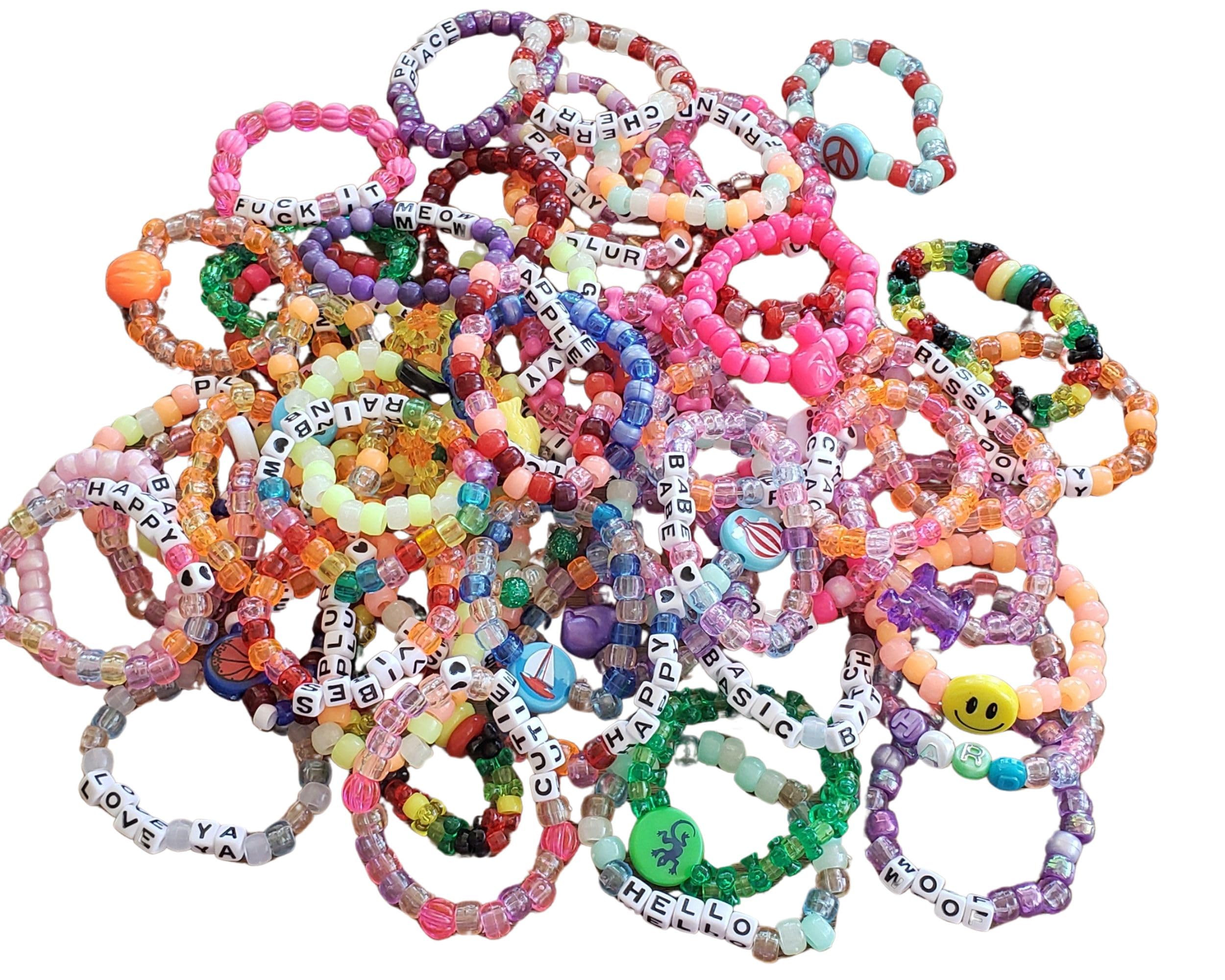 50 Random Kandi Bracelet Pack- 50 Kandi Singles, Assorted Beaded Bracelets and Rave Kandi for EDM Festivals, Assorted Friendship Bracelets