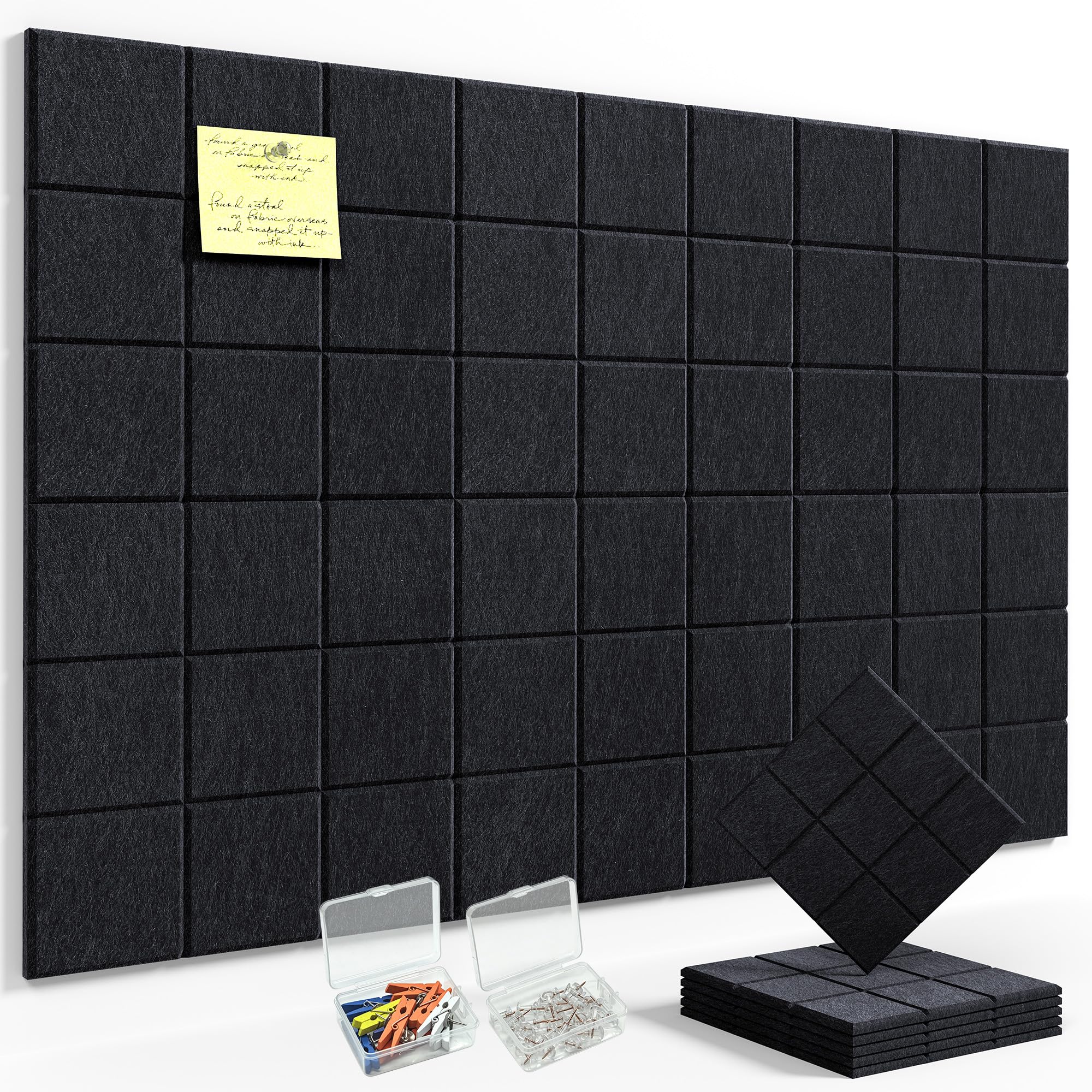 HyFanStr Pin Board Notice Board, 6 Pack 30x30cm Felt Bulletin Board Tiles, Removable Self Adhesive Cork Board Alternative for Classroom Wall Home Office Kitchen, 0.9cm Thick
