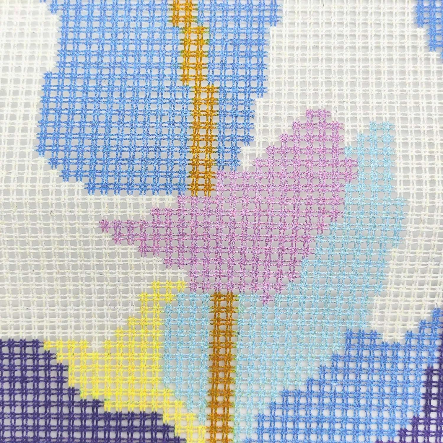 Howie's Needlepoint Needlepoint Kits for Adults, Pillow Front Cross Stitch Kit with Embroidery Pattern on Canvas, Yarn, 2 Needles and Instruction, 16 x 16inch(Blue-Purple Leaves)