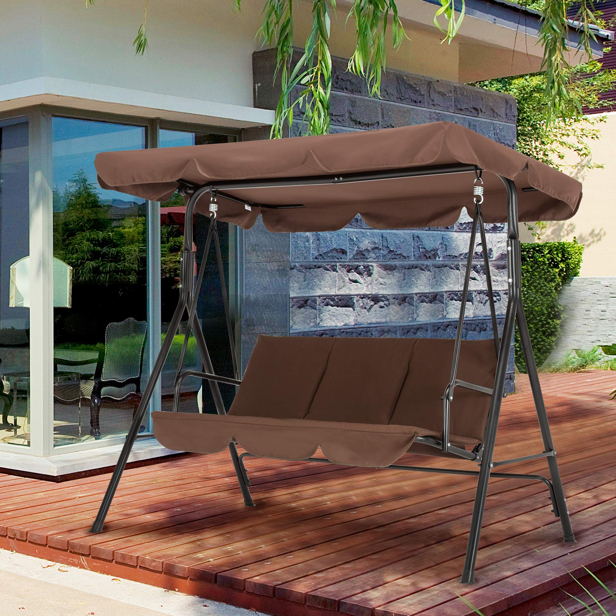 M MCombo Balançoire hollywoodienne 8003BR, balançoire de Jardin, 3 Places (Marron)