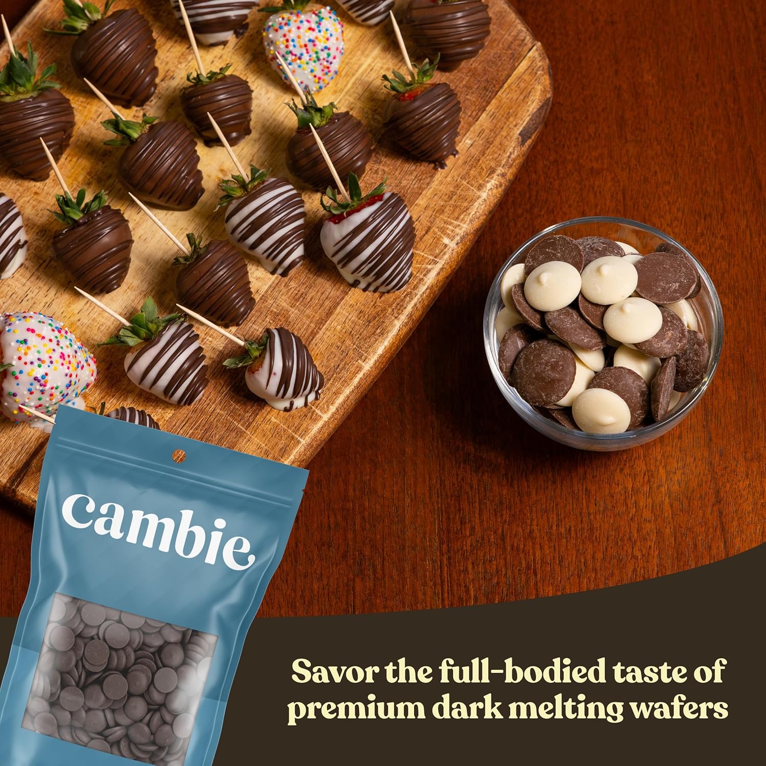 Cambie Dark Chocolate Wafers, Melting Chocolate Candy Melts - 5 Pounds Baking Dark Chocolate For Dipping Chocolate Melts, Enrobing & Molding