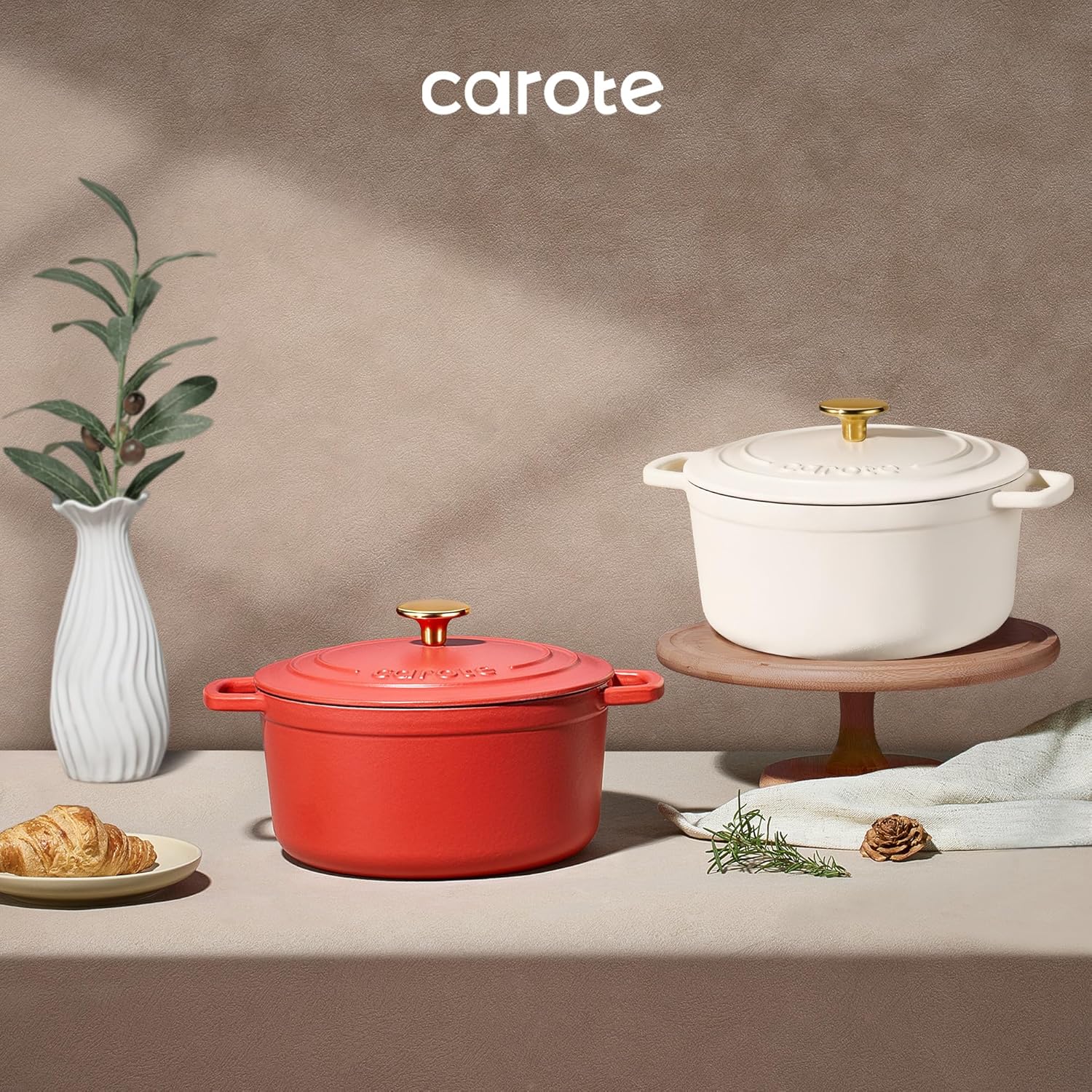 CAROTE Enameled Cast Iron Dutch Oven Pot with Lid, 4 QT Dutch Ovens, Heavy-Duty Cast Iron Pot for Sourdough Bread Baking, Braising, Stews, Roasting, Healthy & Non-Toxic, Dual Handles, All Stovetop Compatible, Oven Safe up to 500° F, Red - Image 7