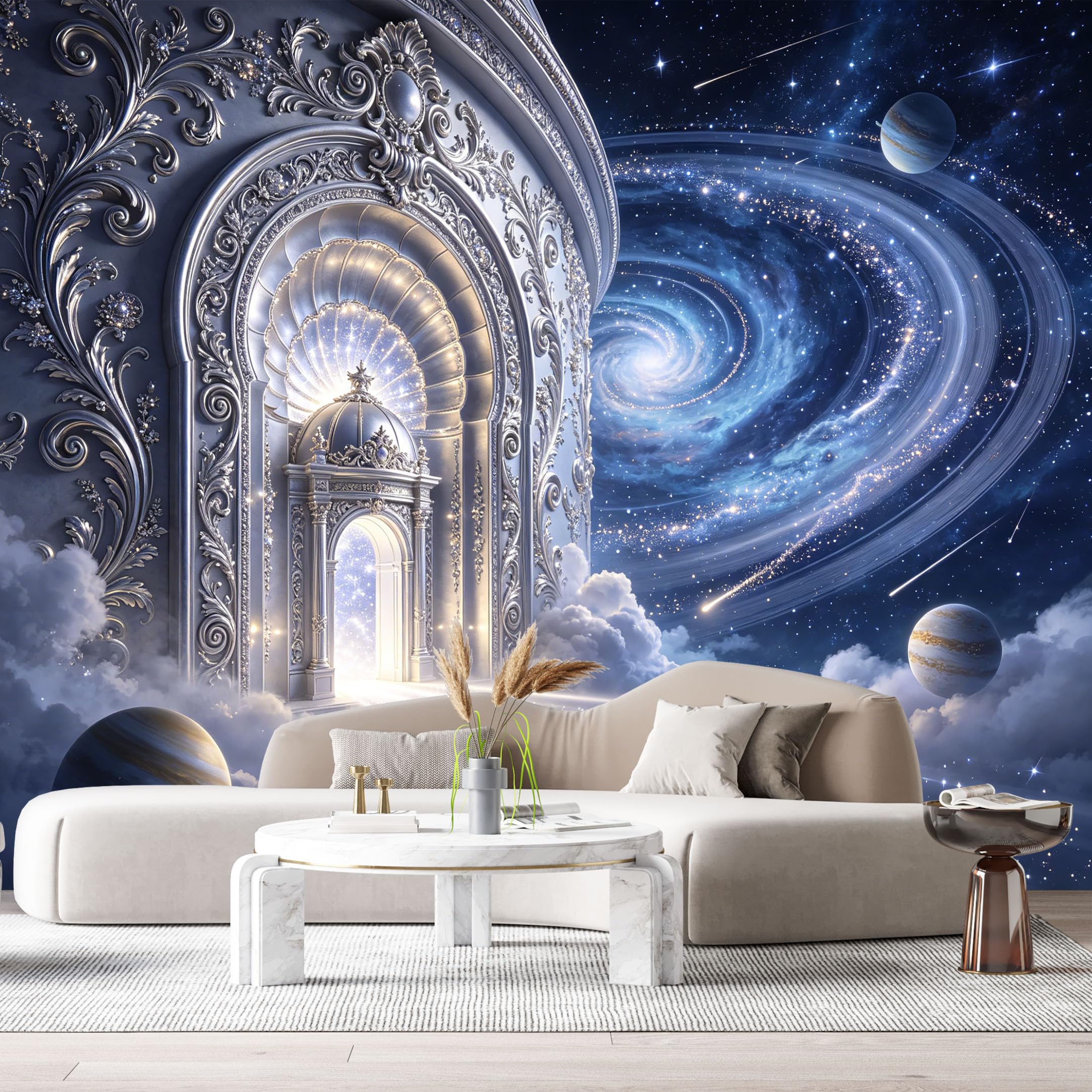 Custom Size Wall Murals Fantasy Space Portal Galaxy Architecture 3D Trompe L'Oeil SelfAdhesiveWall Fabric Removable Wallpaper Wall Decor for Living Room Bedroom Bathroom