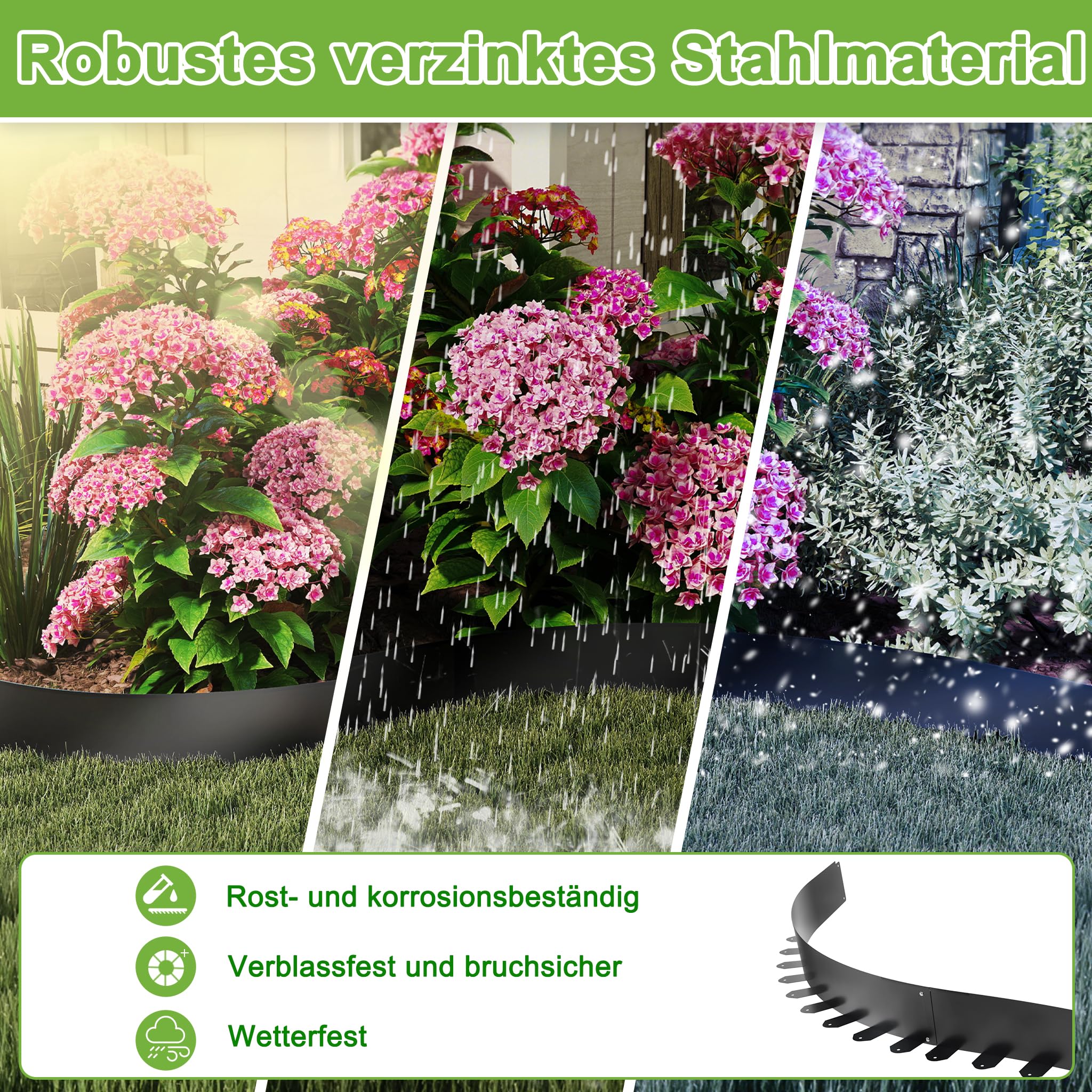 Froadp Flexible Rasenkante, L 100 x H 10 cm Beeteinfassung Metall, Beetumrandung mit 50 Erdanker, Garten Beetbegrenzung für Hof Bauernhof Verwendet Werden, Schwarz,10 Stück