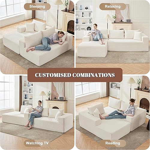 Miniatura 5 de Cloud Sofá modular de 110 pulgadas, sin marco, para sala, con asiento profundo, cómodo esponjoso con diván en forma de L, sin montaje (diván