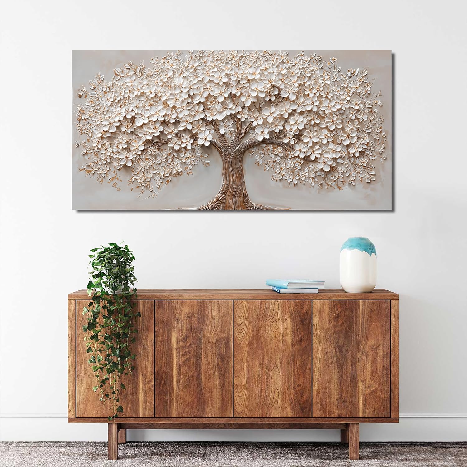 Canvas Wall Art Decor Modern Botanical Wall Art Pictures for Living Room Canvas Art Wall Decor Tree of Life Wall Art Decor White Flower Wall Art Prints Artwork for Walls Bedroom Office Decor 20" X 40"
