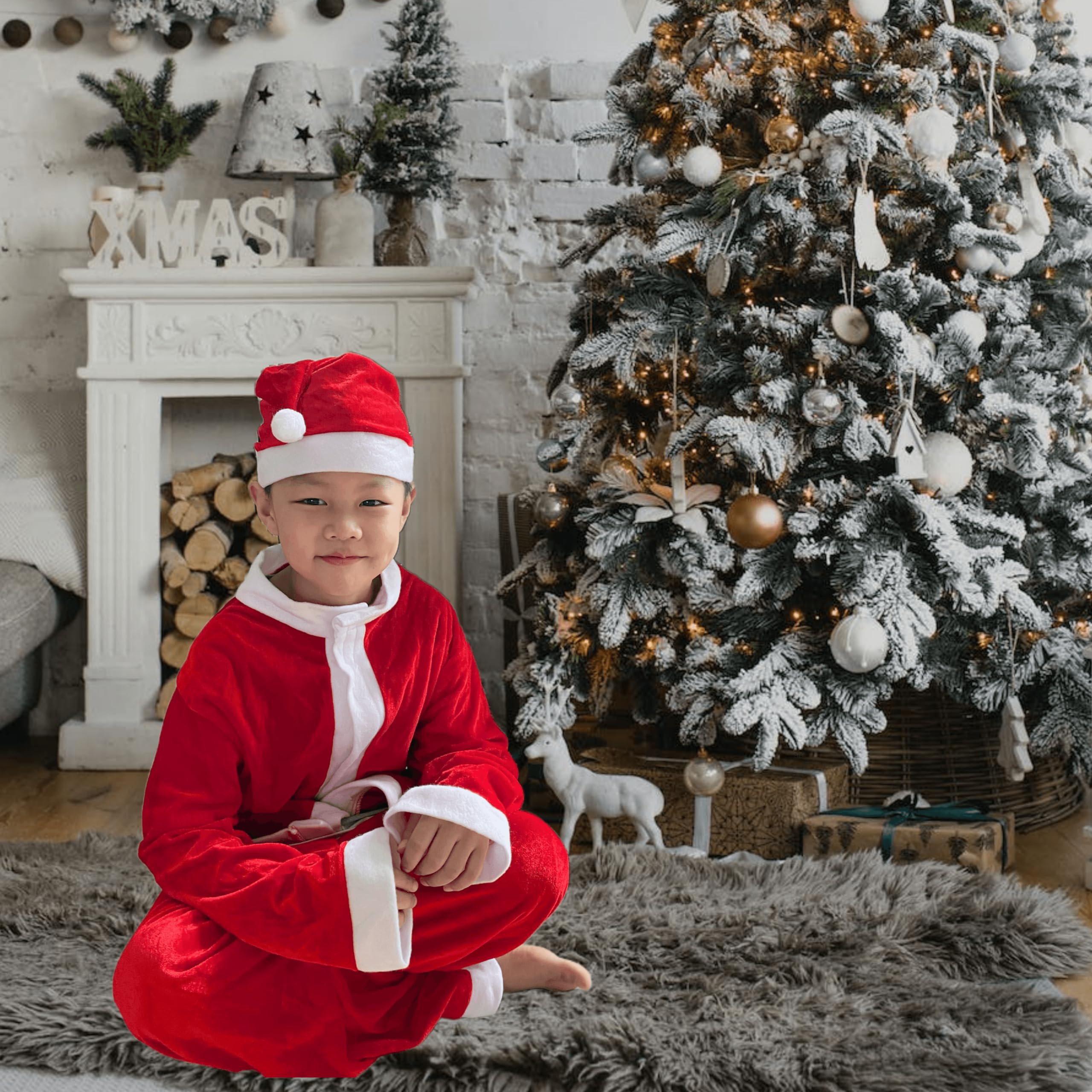 Disfraz de Papá Noel para niños, traje de Papá Noel, traje de 4 piezas, disfraces de Navidad para niños, vacaciones, cosplay, vestido de fiesta 5