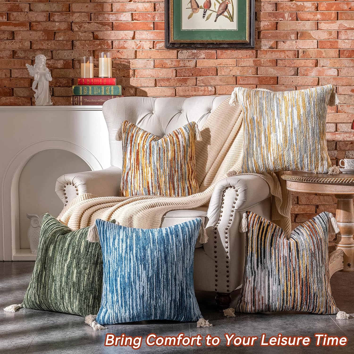 AmHoo Boho Throw Pillow Cover Decorative Bohemian Woven Tufted Striped Farmhouse with Tassels Textured Cushion Case Pillowcase Neutral for Sofa Couch Bed 18 x 18-Inch Black Brown - Image 4