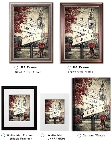 Miniatura 3 de Lovers Cross roads Street view of London Personalized PhotoCanvas Print and Framed Art Gift, includes Names and the Special Date Unique Gift for the