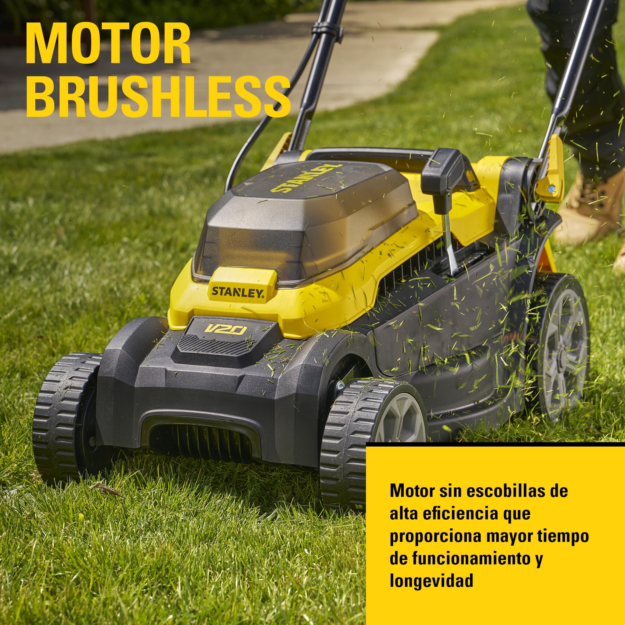 STANLEY V20 Cortacésped sin escobillas de 34 cm, incluye batería de iones de litio de 4 Ah y cargador de 2 A, 18 V, SCMWP3401M1-QW