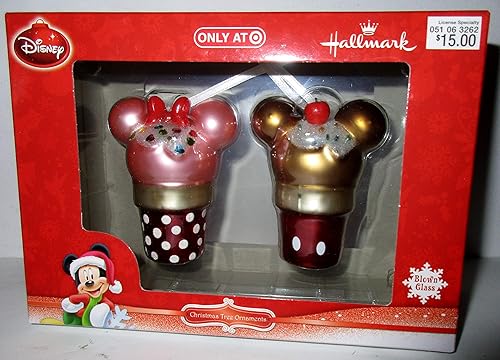 Disney Hallmark Mickey Minnie Mouse Cupcake Adornos de Navidad Vidrio Soplado