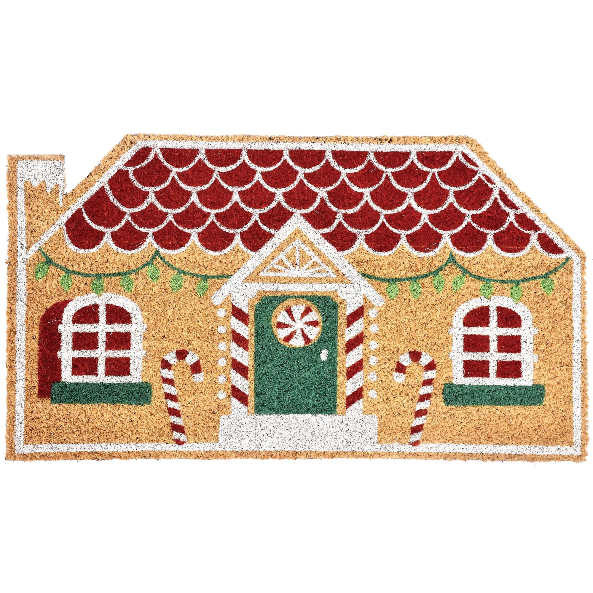 Comart - Zerbino Christmas - 40x70 cm - in Cocco - Sagomato con Disegni Natalizi – Tappeto per Ingresso Esterno o Interno - Antiscivolo - Decorazione per le Feste - Regalo per la Casa – Casetta Natale