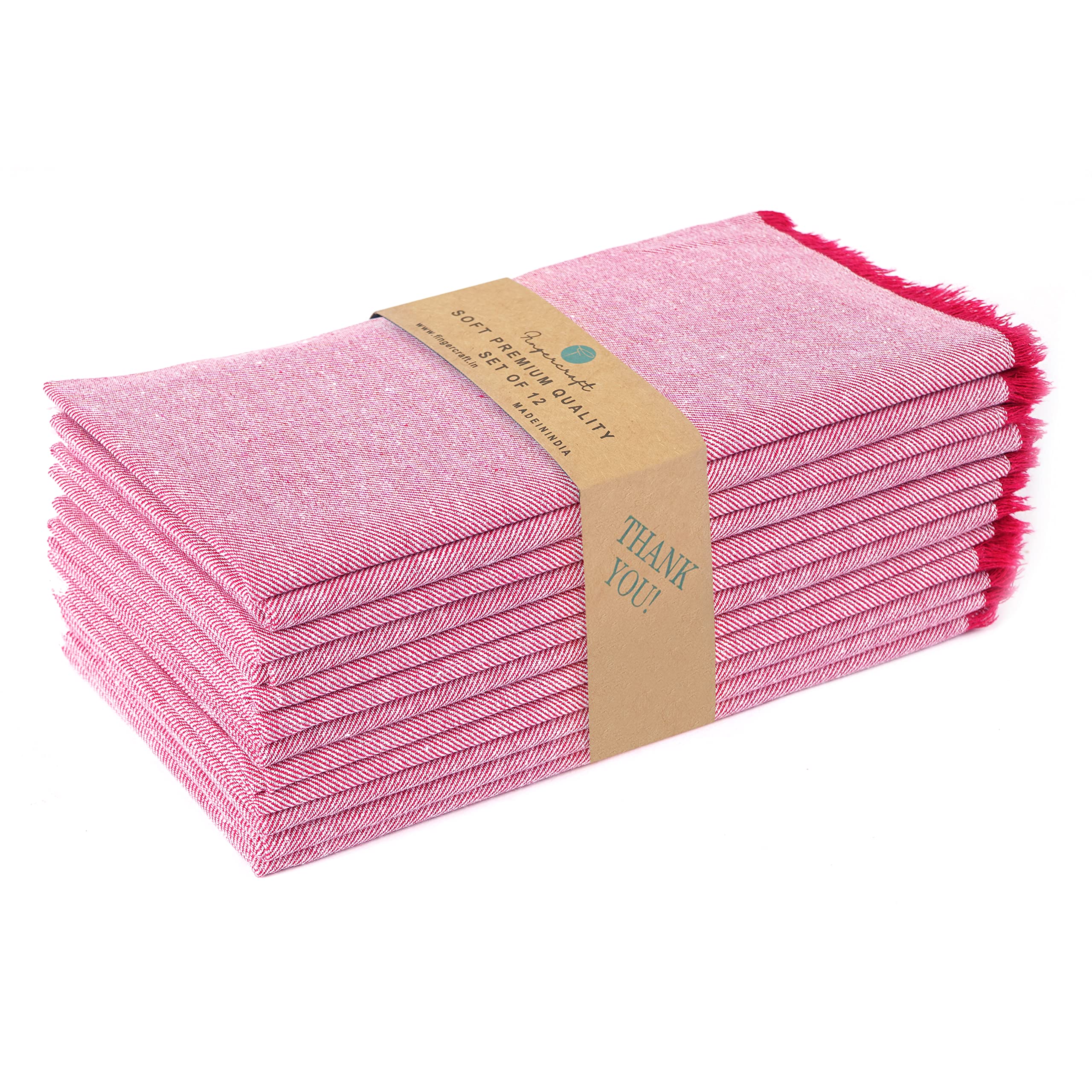 FINGERCRAFTCloth Napkins Cotton Set of 12 Premium Fringe Design Dinner Napkin Soft & Durable Ideal for Dining Room, Restaurant, Weddings & Events Reusable Washable Good Absorbency Rose White