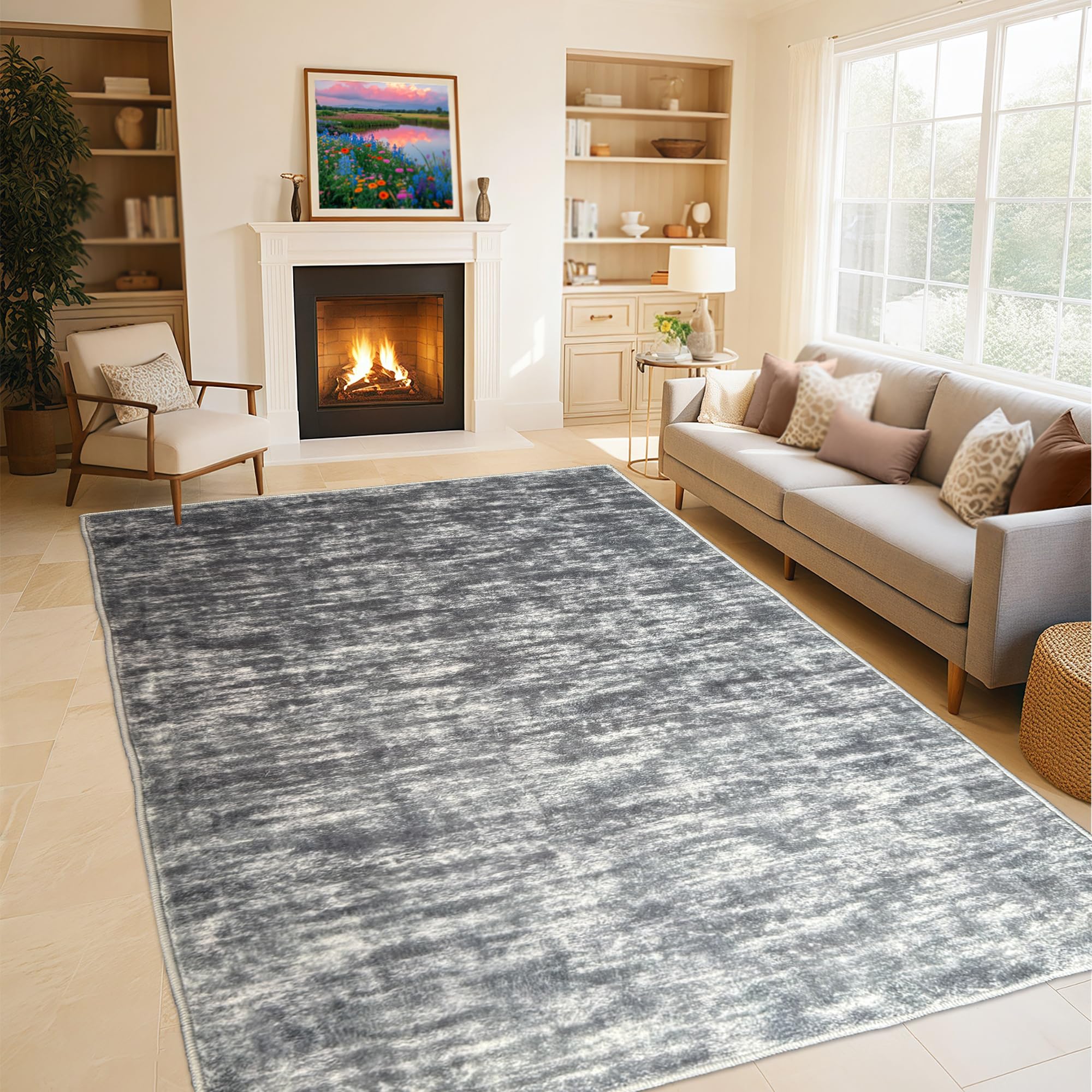 Tapis lavable en machine fini les taches grâce au grand tapis salon antidérapant