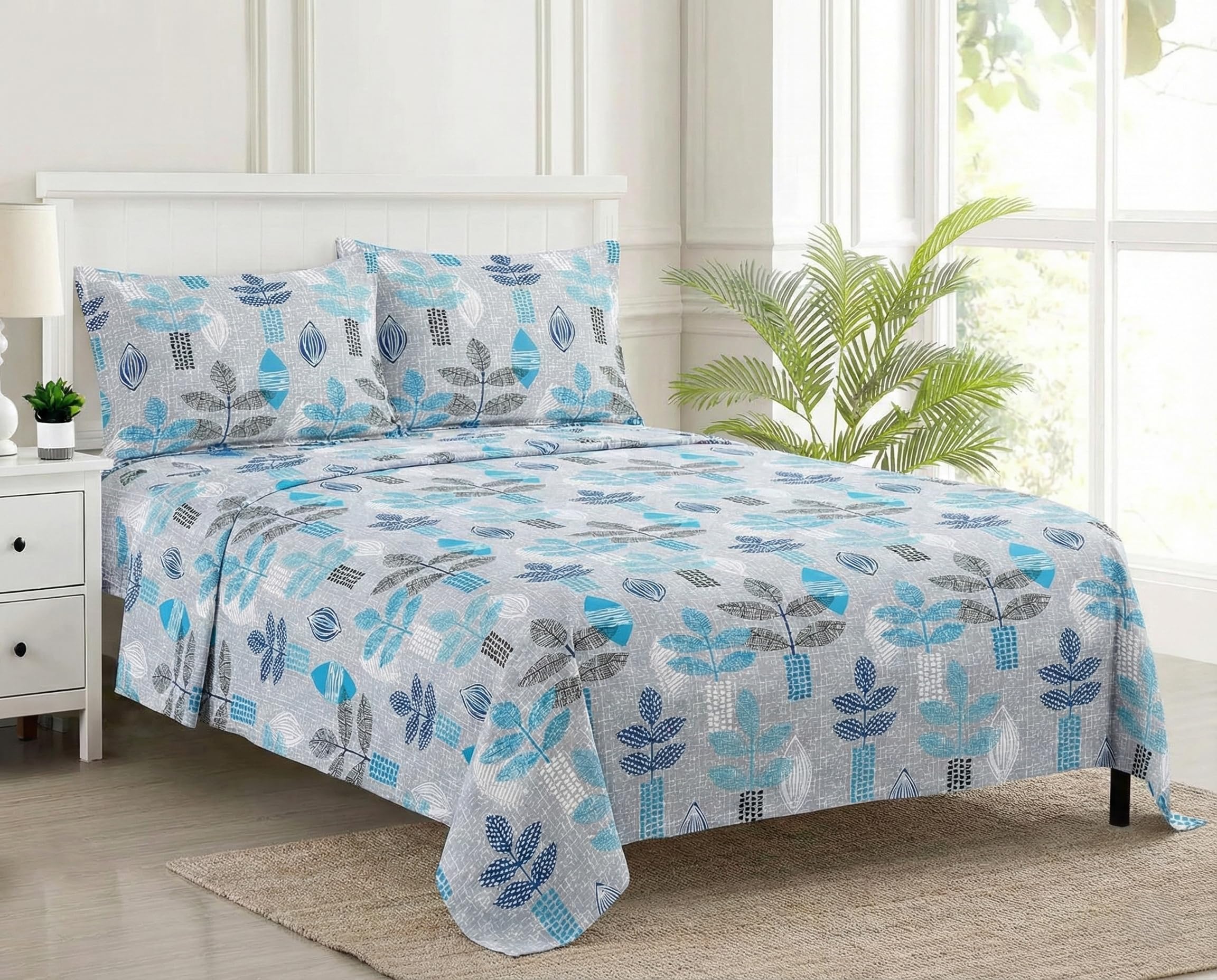 Trance Home Linen King Size Bedsheet - Ferns Paradise Blue -17 Trance Home Linen King Size Bedsheet - Ferns Paradise Blue -17