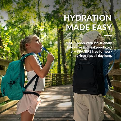 Miniatura 5 de Water Buffalo Mini mochila de senderismo Sherpa para niños y mochila de hidratación, con vejiga de 1.5 L, ajuste ajustable, ribete reflectante,
