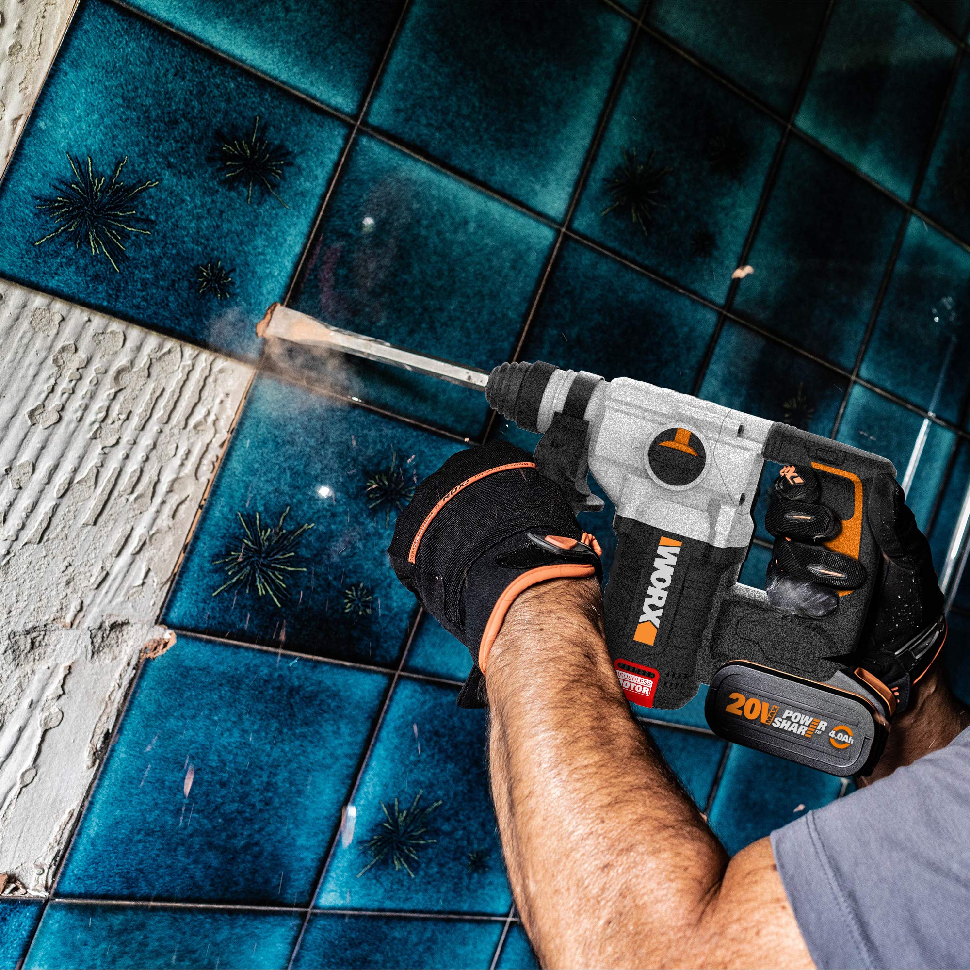 WORX Martello perforatore a batteria WX380.1, Powershare, 4,0 Ah, motore senza spazzole, tecnologia anti-vibrazione