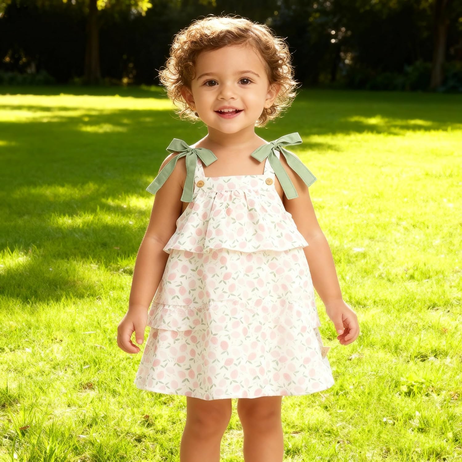 DAVE&BELLA Toddler Girls Summer Dress Boho Floral Sleeveless Princess Sun Dress Ruffle Hem Cotton Playwear with Hairband