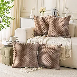 Set of 4 Light Brown Decorative Throw Pillow Covers 20x20 Inch Corduroy Pillow Covers for Bed Couch Sofa Living Room Soft Square Cushion Cases
