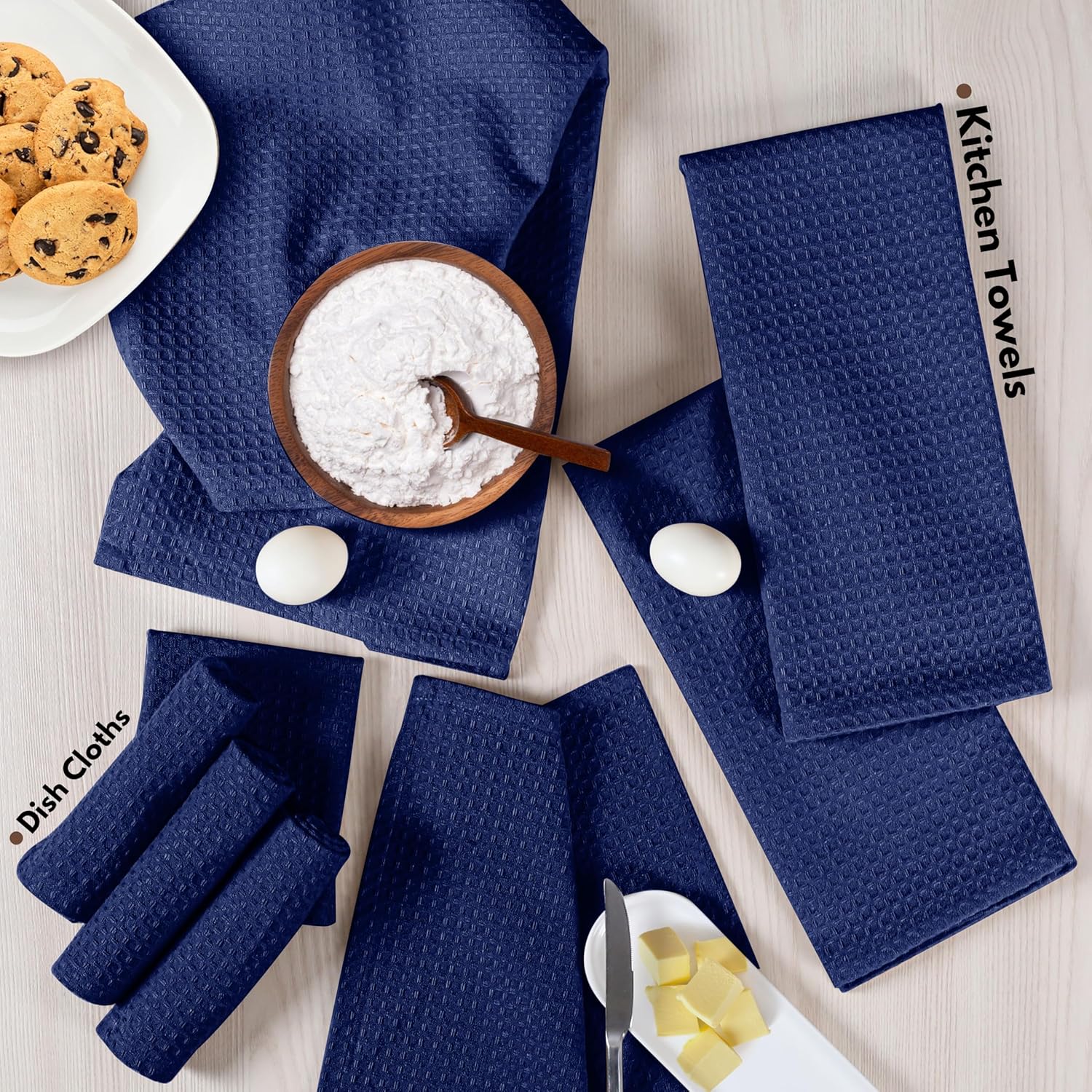 Native Fab 10-Piece Kitchen Set – Includes Oven Mitts, Potholders, Kitchen Towels & Dishcloths, Heat Resistant, 100% Cotton, Durable & Absorbent, Perfect for Cooking, Baking & Everyday Use - Ink Blue