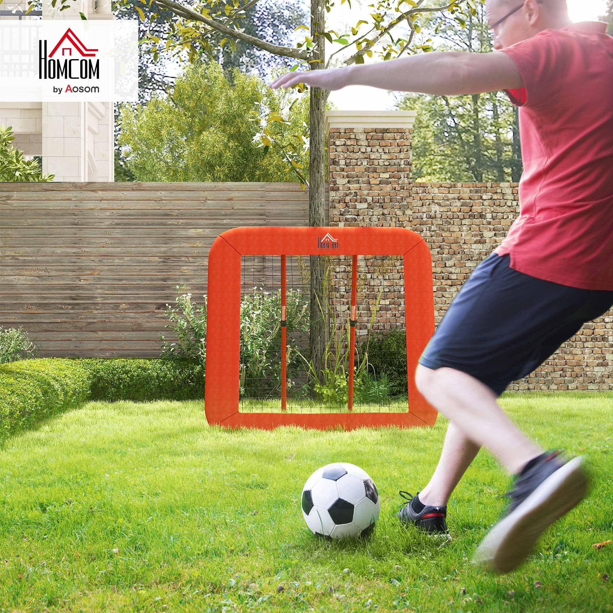 HOMCOM Calcio rimbalzo 128 x 118 cm con bordo di protezione, picchetti regolabili in 5 livelli, porta calcio portatile per adolescenti