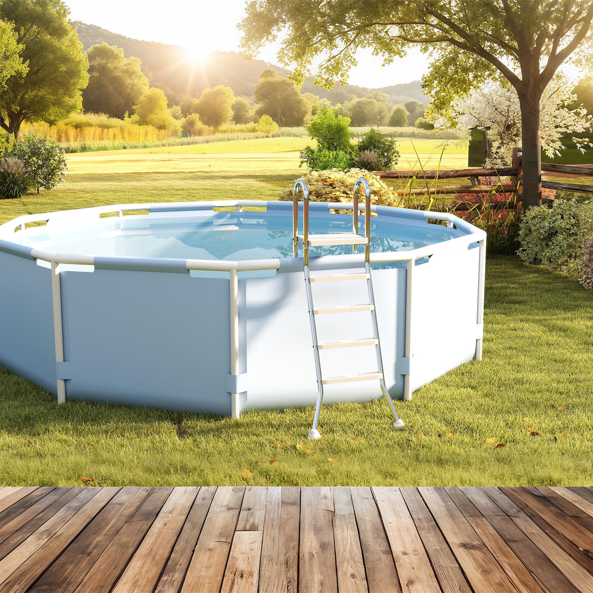 LZQ Échelle de Piscine en Acier Inoxydable - 135 cm de Hauteur - 4 Marches Antidérapantes - Charge Max : 150 kg - Sécurité Antidérapante - Échelle
