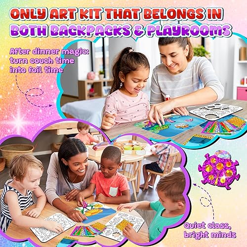 Miniatura 6 de sinceroduct Kit de arte de aluminio para niños, arte y manualidades para niños de 4 a 8 años, suministros de juguetes de viaje, calcomanías de