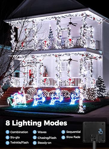 Miniatura 2 de Luces solares para exteriores de 85 pies, 240 LED en total, IP65, impermeables, con 8 modos de iluminación para fiestas, jardín, patio, hogar,