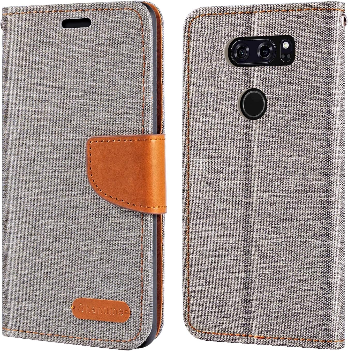 Oxford Fabric PU Leather Flip Wallet Case Compatible with LG V30, Durable Protective Cover with Card Slots and Magnetic Closure (Grey)