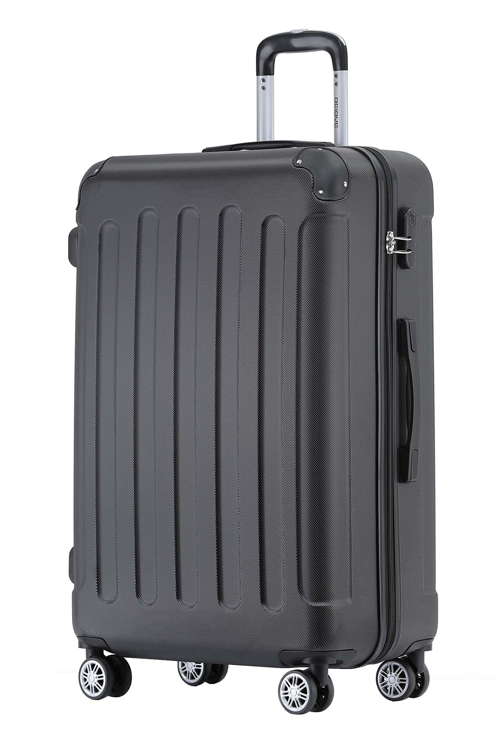 BEIBYE Zwillingsrollen Hardcase Reisekoffer Koffer Trolleys Hartschale in XL-L-M in 14 Farben (Schwarz, Mittler Koffer (66cm))