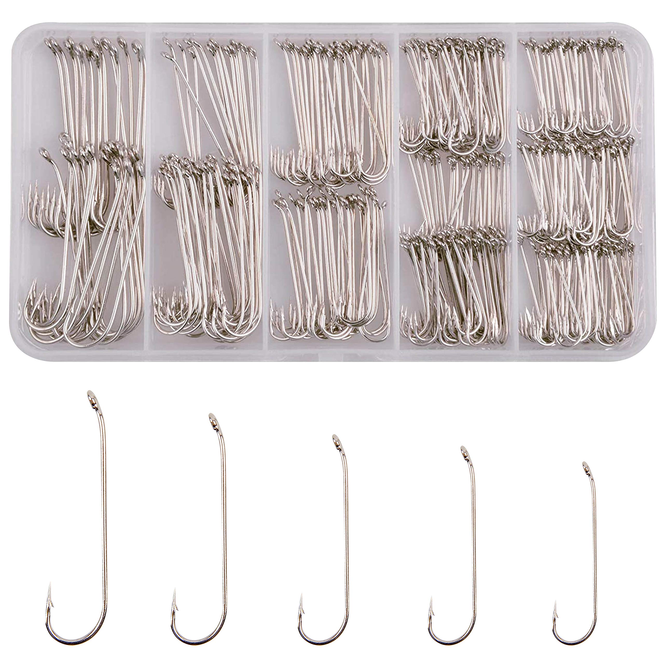 360pcs Fly Tying Hooks Long Shank Nymph Streamer Fly Hook Dry Wet Fly Fishing Hooks High Carbon Steel Round Bend Jig Hook for Trout Salmon Fishing Tackle Box, Color: Silver