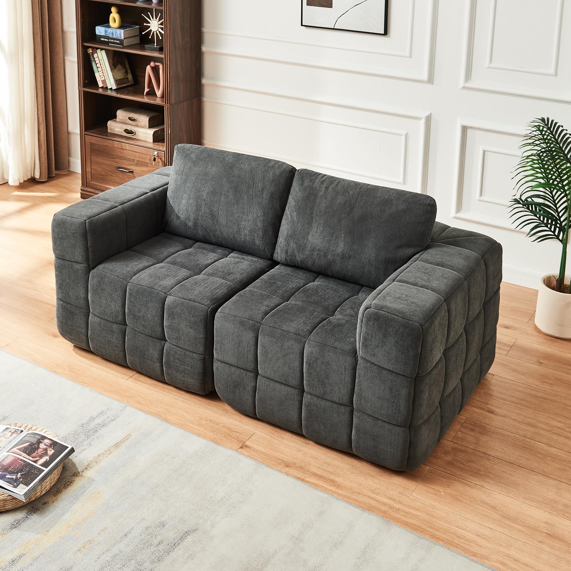Panana 2 Seater Loveseat Modular Sectional Sofa, Modern Boneless Cloud Couch with Deep Seat, 165 x 85 x 60 CM, No Assembly Required (Grey)